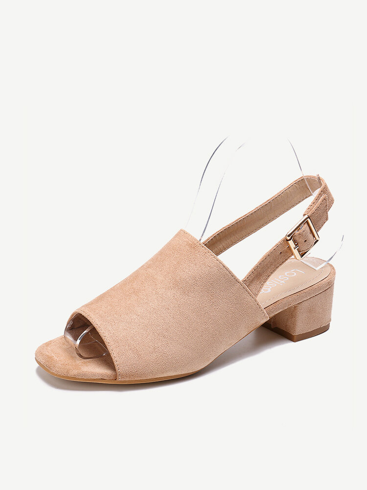 LOSTISY Peep Toe Solid Color Suede Slingback Casual Sandals