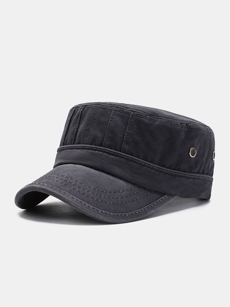 Men Washed Distressed Cotton Solid Pleated Stitching Breathable Casual Military Hat Flat Cap