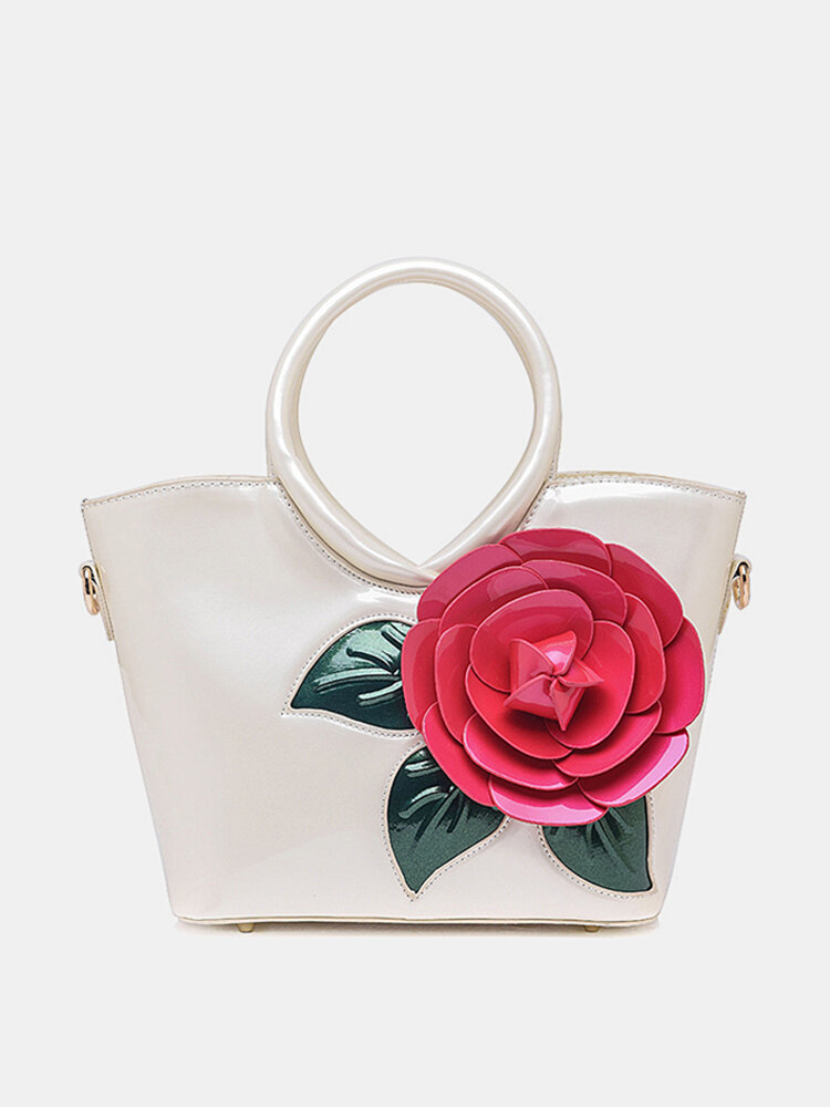Casual Peal Patent Leather Coloful Flower Sweet Lady's Handbag Crossbag
