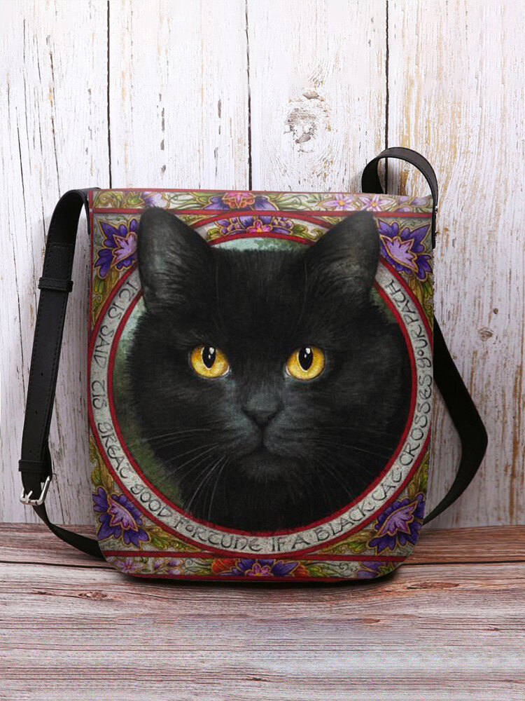 Women Black Cat Pattern Print Crossbody Bag Shoulder Bag