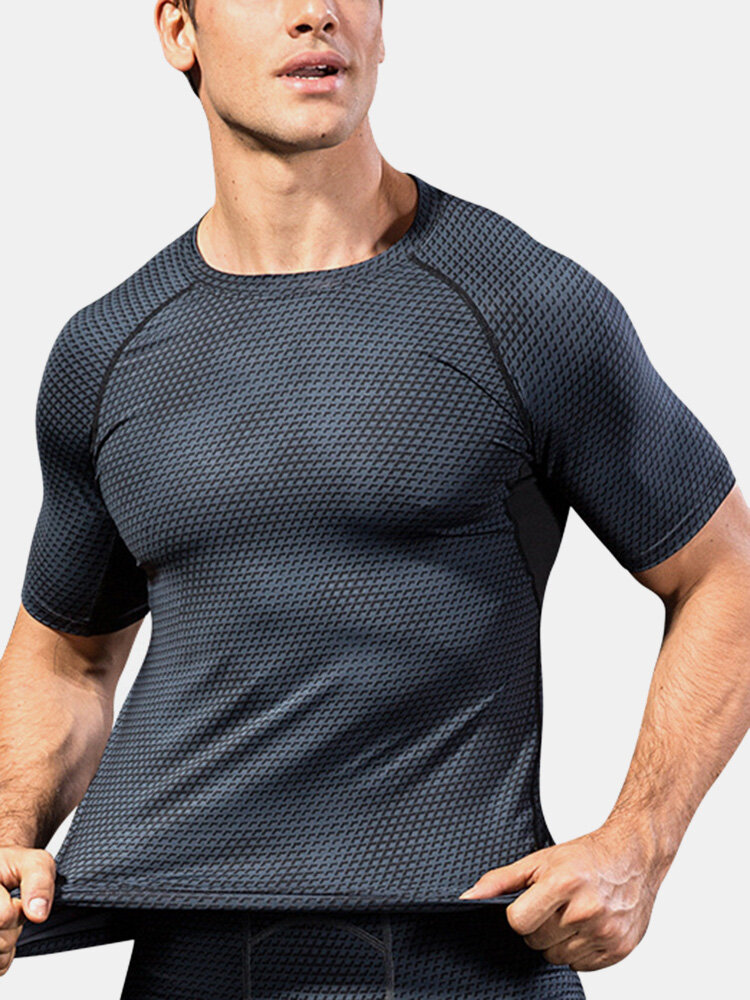 Mens Pattern Breathable Quick Dry Elasticity Short Sleeve Sporty T-Shirt