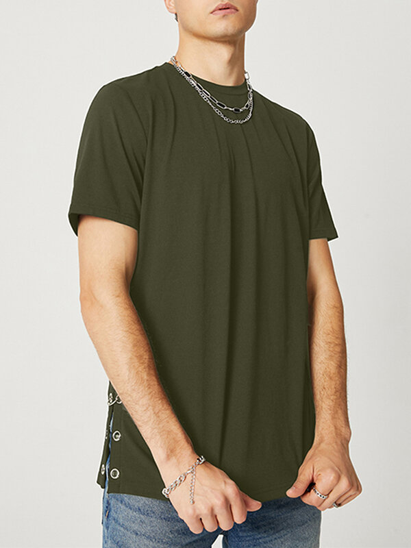 Mens Double Side Corn Buckle Solid T-Shirt