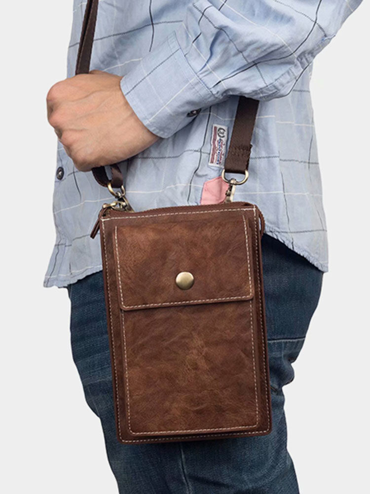 Vintage Casual Double Zipper 6 Inch Phone Bag Crossbody Bag Waist Bag For Men