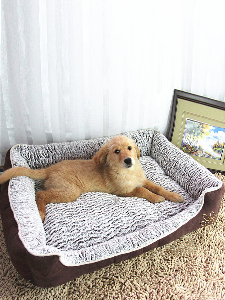 Wave Pattern Rose Velvet Pet Dog Sofa Bed Large Dog Winter Couch Bed Kennel