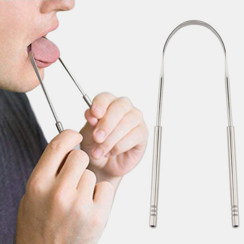 

Tongue Scraper Stainless Steel Oral Tongue Cleaner Brush Fresh Breath Cleaning Coated Tongue Toothbrush Oral Hygiene Car, Silver
