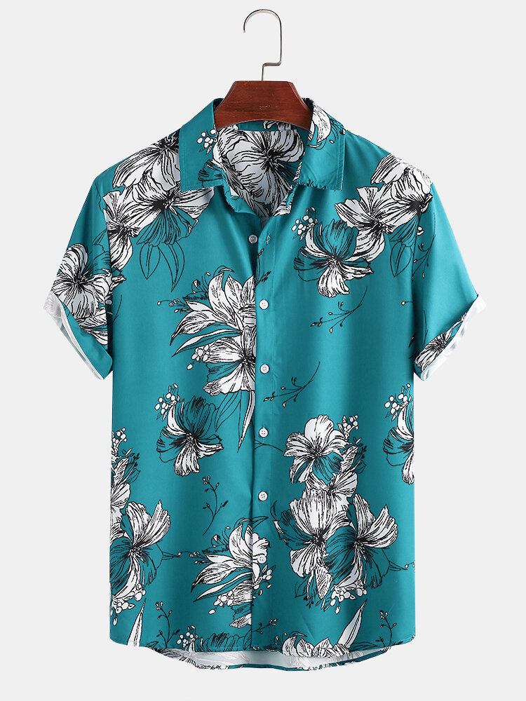 Men Vintage Floral Printed Holiday Casual Shirt