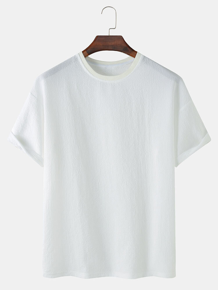 Mens Pure Color Cotton Loose Basics Short Sleeve T-Shirts
