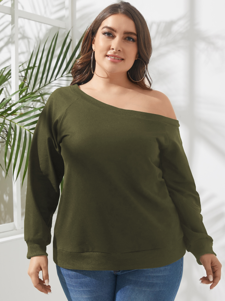 Solid Color Off Shoulder Long Sleeve Plus Size Blouse for Women
