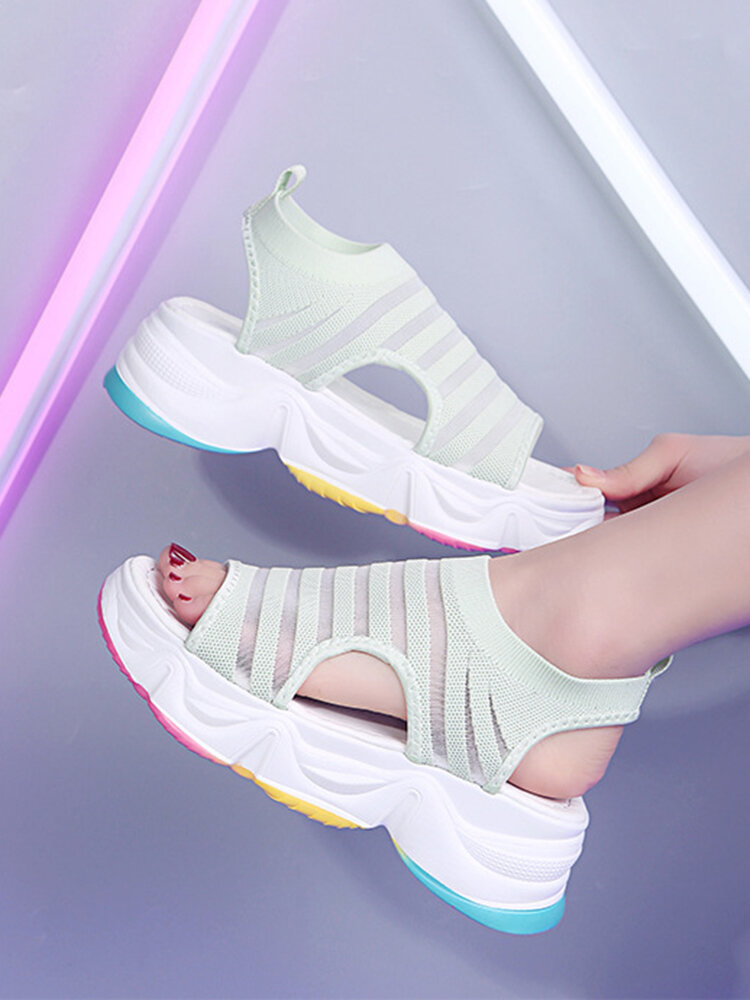 Women Casual Opened Platforms Striped Hard-wearing Colourful Sport Sandals от Newchic WW