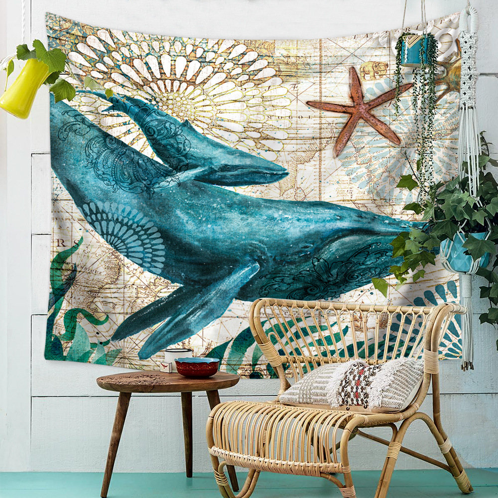 

Bohemian Blue Whale Marine Animal Tapestry Wall Hanging Beach Towel Art Carpet Decorative Tapestry