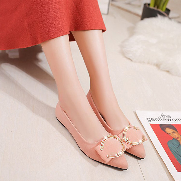 Suede Pointed Toe Slip On Metal Buckle Lady Shoes