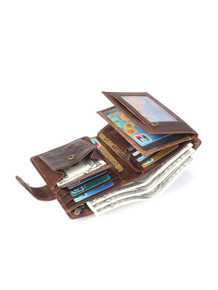 Menico Men's Calfskin Leather Vintage Business Casual Crop Multi-Card Slot Wallet