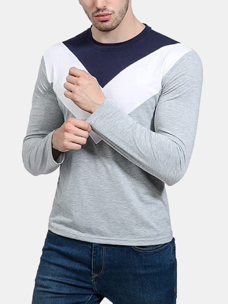 Mens Bussiness Retro Stylish Patchwork Knitwear Casual Long Sleeve Sweater