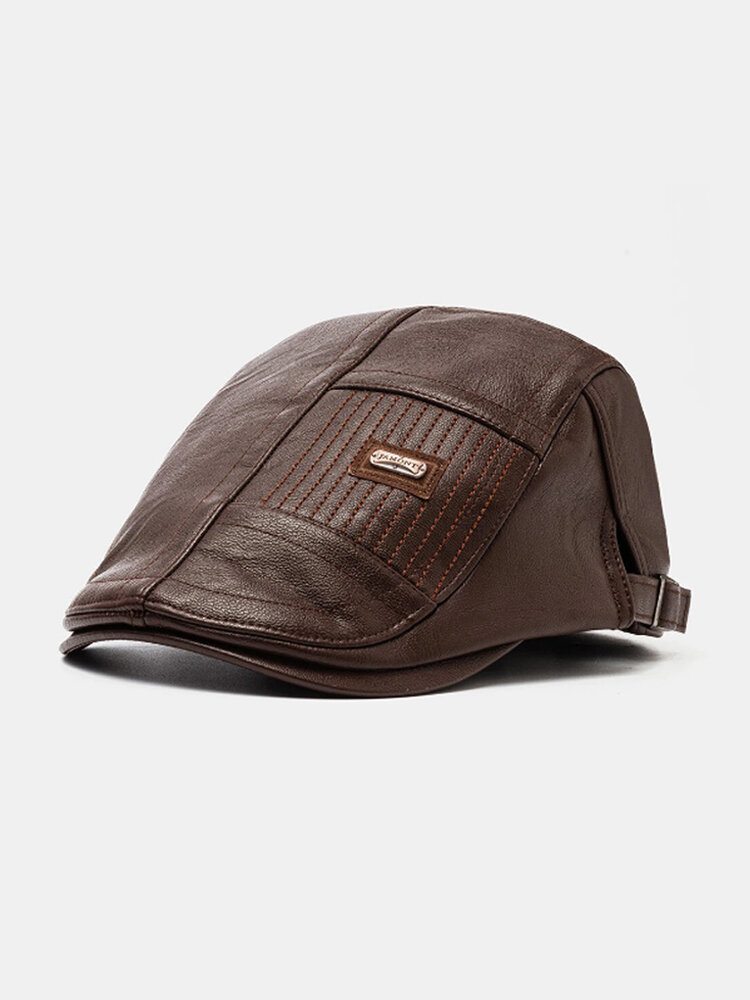 Men's Faux Leather Beret Hat Casual Newsboy Cap Warm Flat Caps