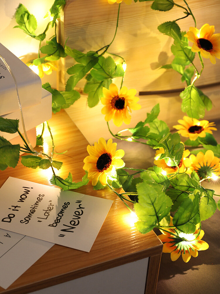 20LED Simulation Sunflowers String Lights Hanging Vines Plant Garland Silk Artificial Sunflower Vines Battery Powered For Home Garden Wedding Party Decor