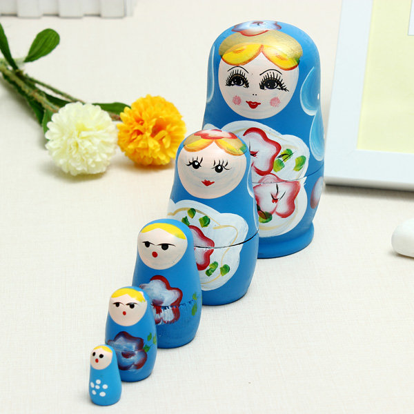 

5 Pcs Lovely Russian Nesting Matryoshka Wooden Doll Set Tricky Toys Creative Gift, Purple