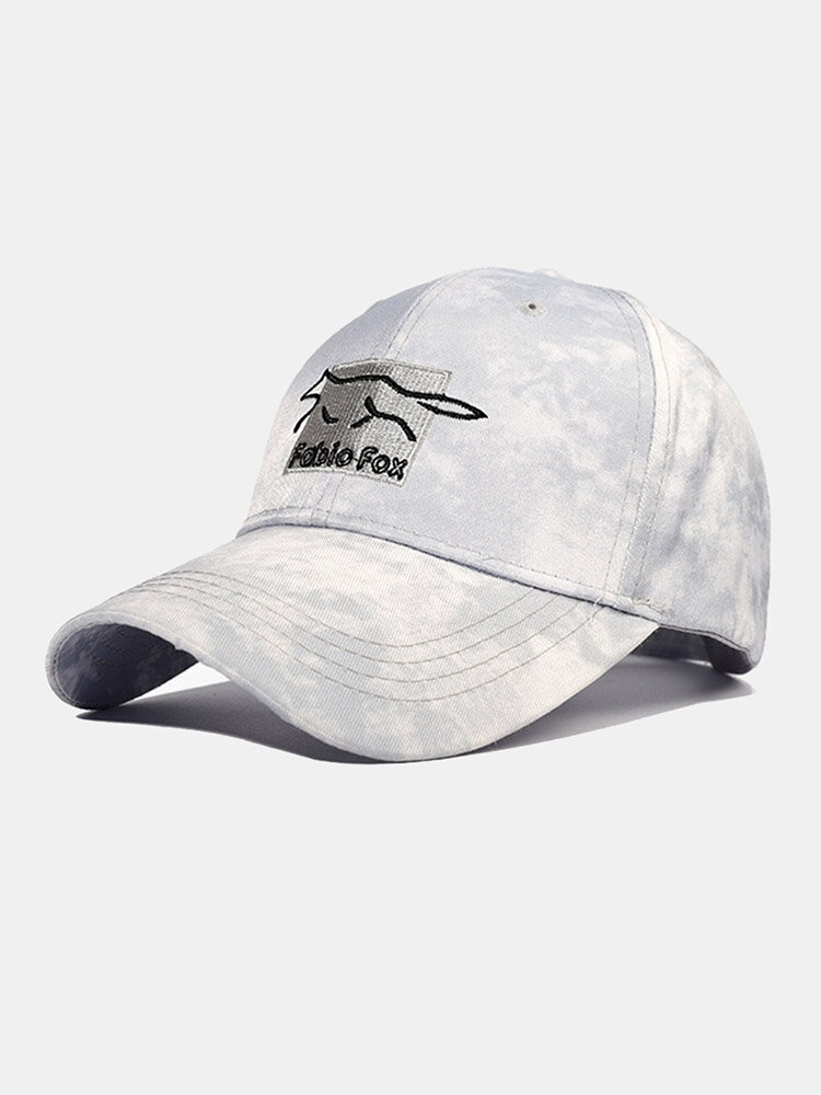 Unisex Tie-dye Cotton Letters Line Drawing Fox Embroidery Fashion Sunshade Baseball Cap