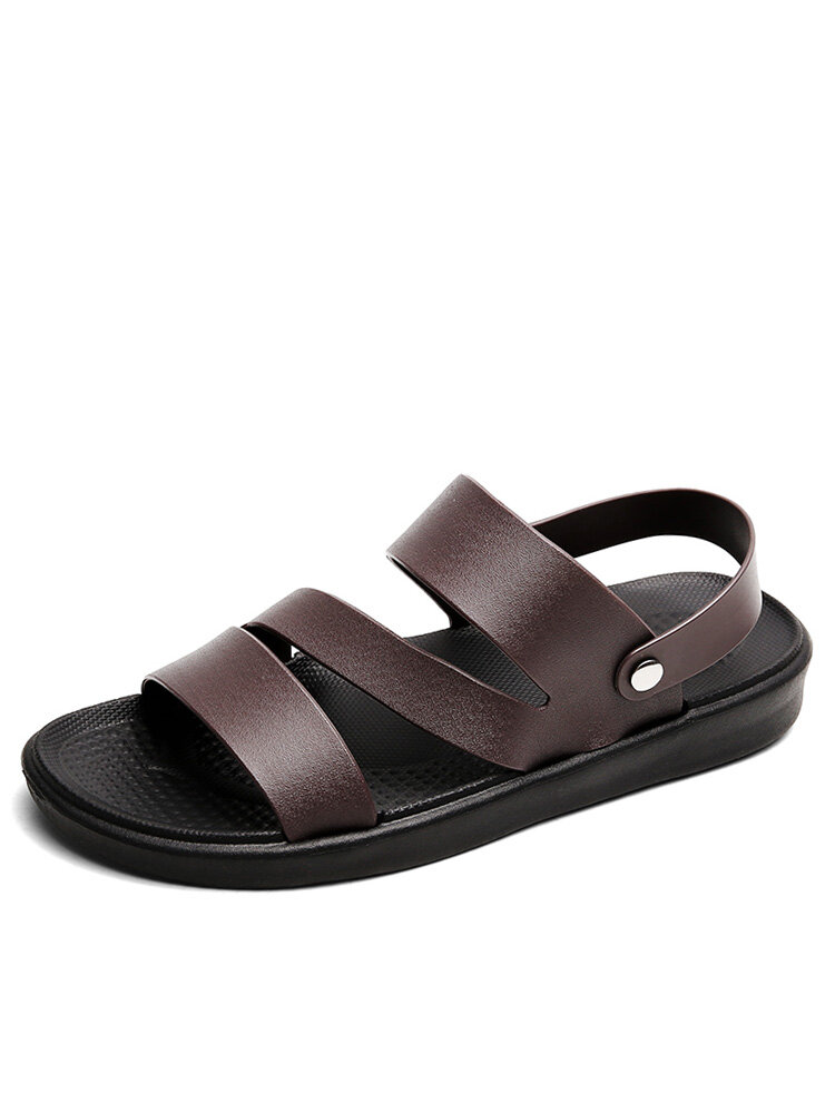 Men Pure Color Adjustabler Heel Strap Slippers Casual Beach Sandals
