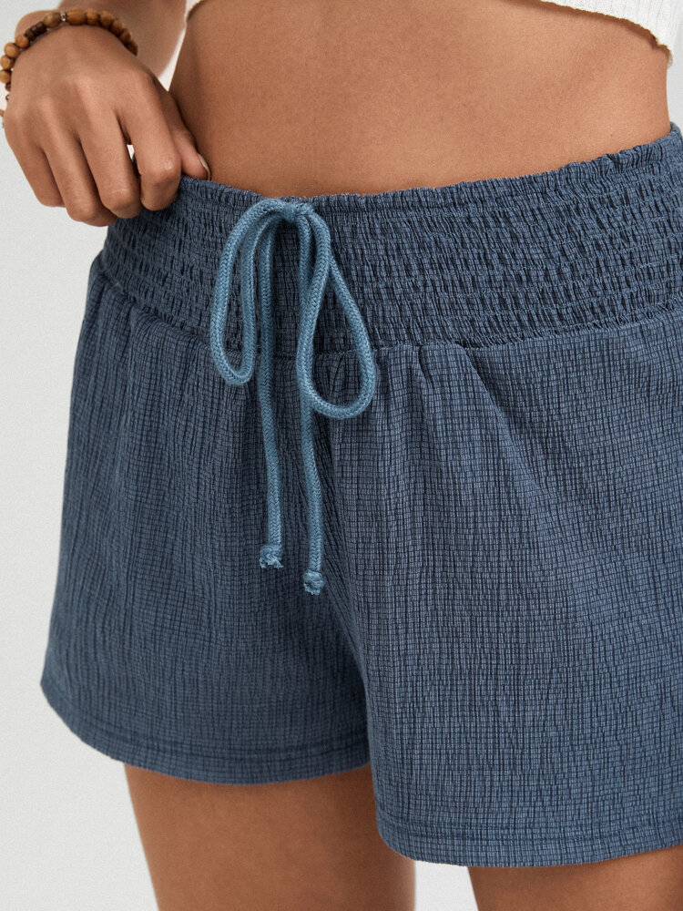 Selfsow Shorts cintura fruncidos lazo sólido para Mujer - NewChic
