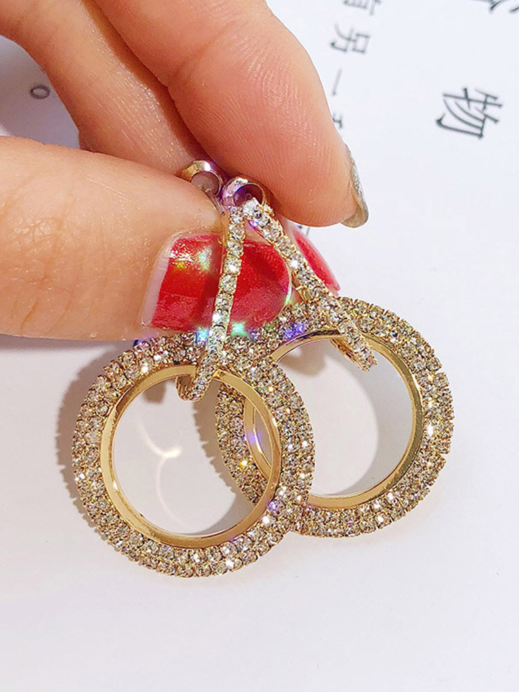 Diamante de imitación completo de moda redondo Pendientes Diamante brillante Oreja Gota para Mujer