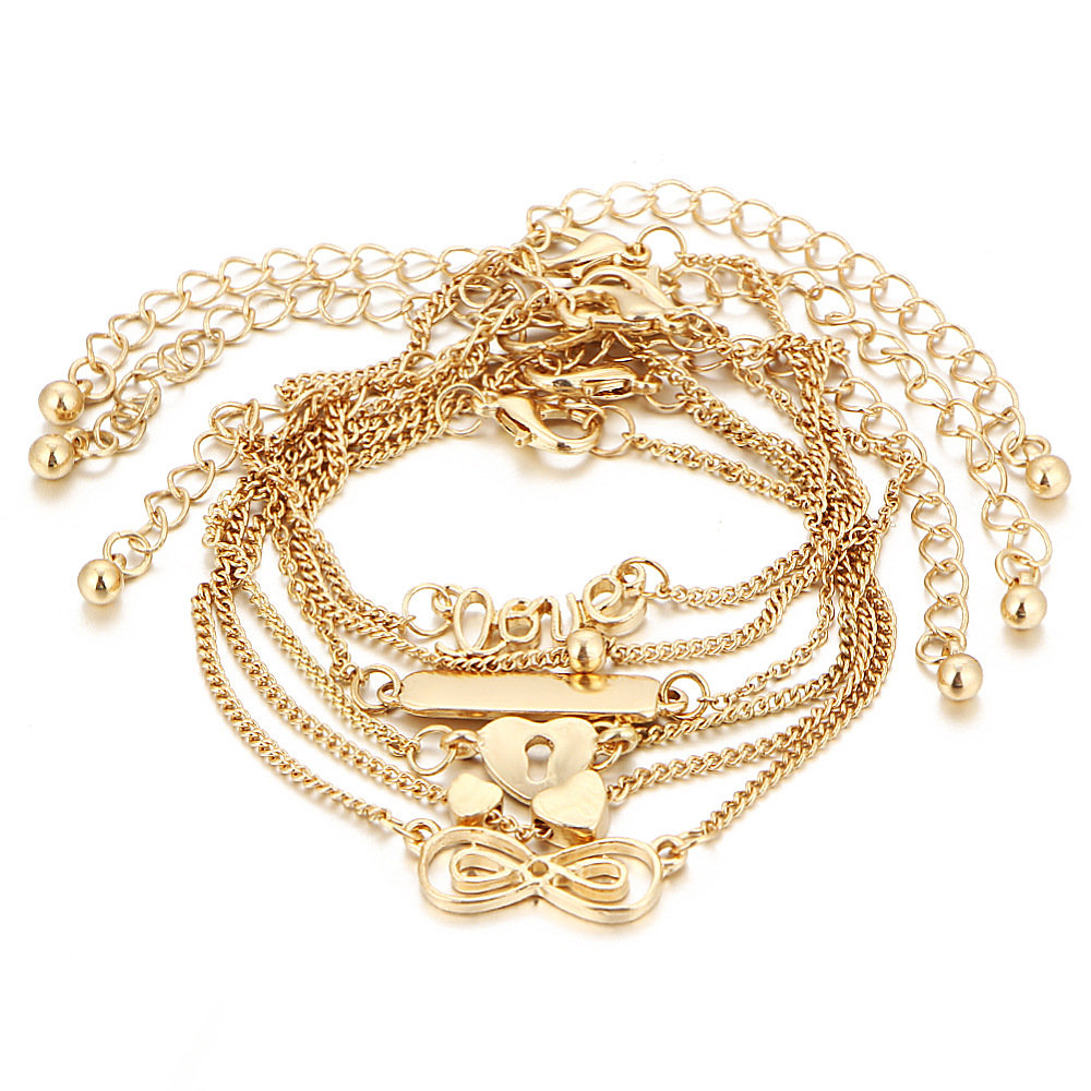 

6 Pcs Anklets Set Love Heart Infinity Knot Simple Gold Chain Bracelet Anklet Women Gifts