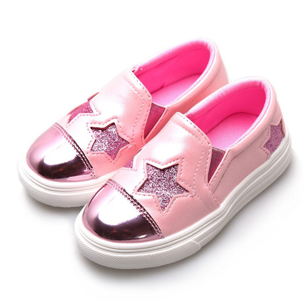 

Girls Bling Stars Decor Slip On Comfy Lazy Flat Shoes, Pink;silver