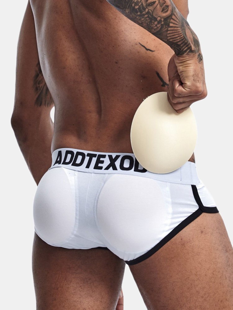 Men Padded Briefs Sexy Butt Lifting Cotton Comfortable Patchwork Pouch Detachable Pad Underwear