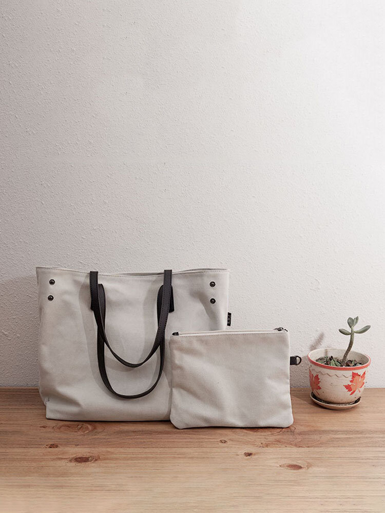 Women Canvas Casual Large Capacity Tote Bag  Interior Zipper Handbag
