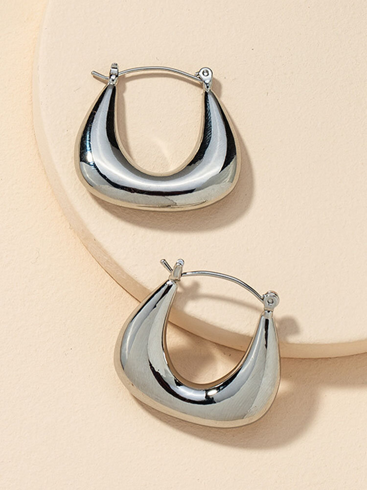 Trendy Simple Silver Geometric U-shaped Alloy Hoop Earrings