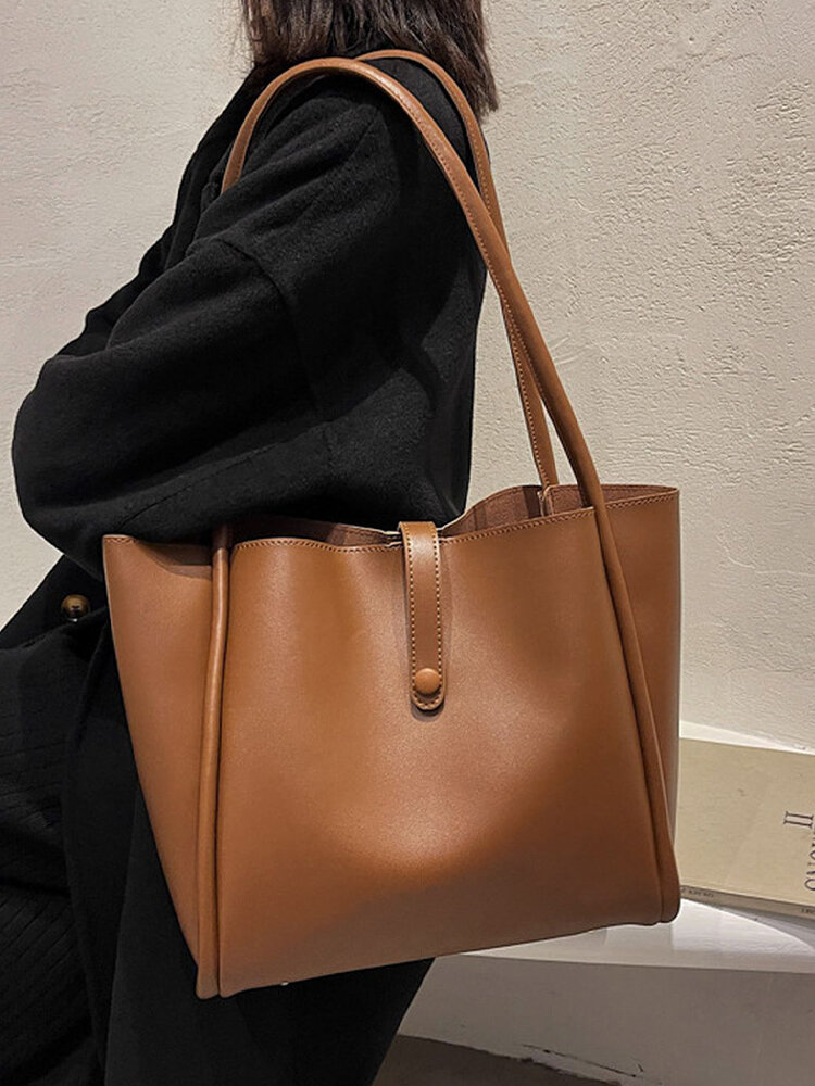 Frauen PU-Leder Elegante große Kapazitäts-Einkaufstasche Lässige kurze Arbeits-Magnetknopf-Handtasche