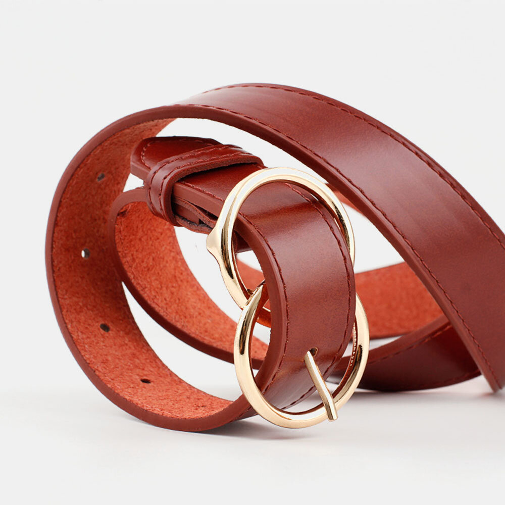 

Double Ring Round Buckle Ladies Belt Women Simple And VersatileRetro Fashion Black Trouser Belt, Black;white;camel;coffee;red brown