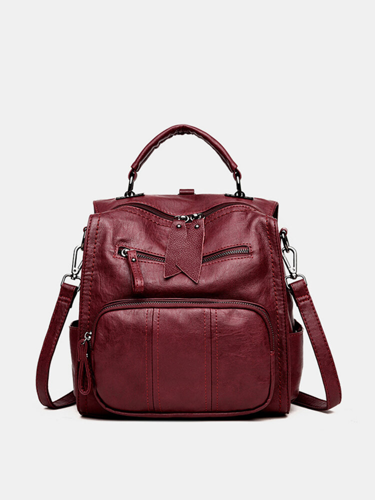 Women Soft PU Leather Multi-function Handbag Solid Large Capacity Backpack