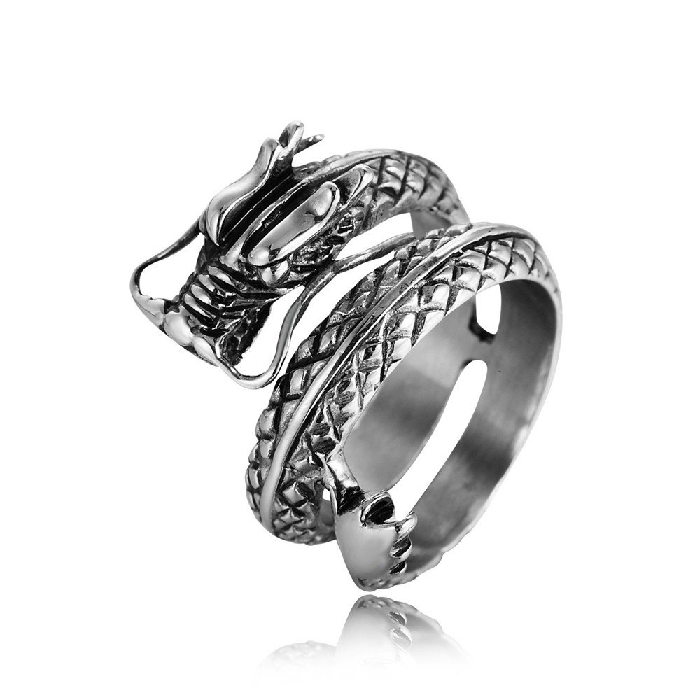 Vintage Finger Rings Chinese Dragon Multilayer Stainless Steel Rings Ethnic Jewelry for Men