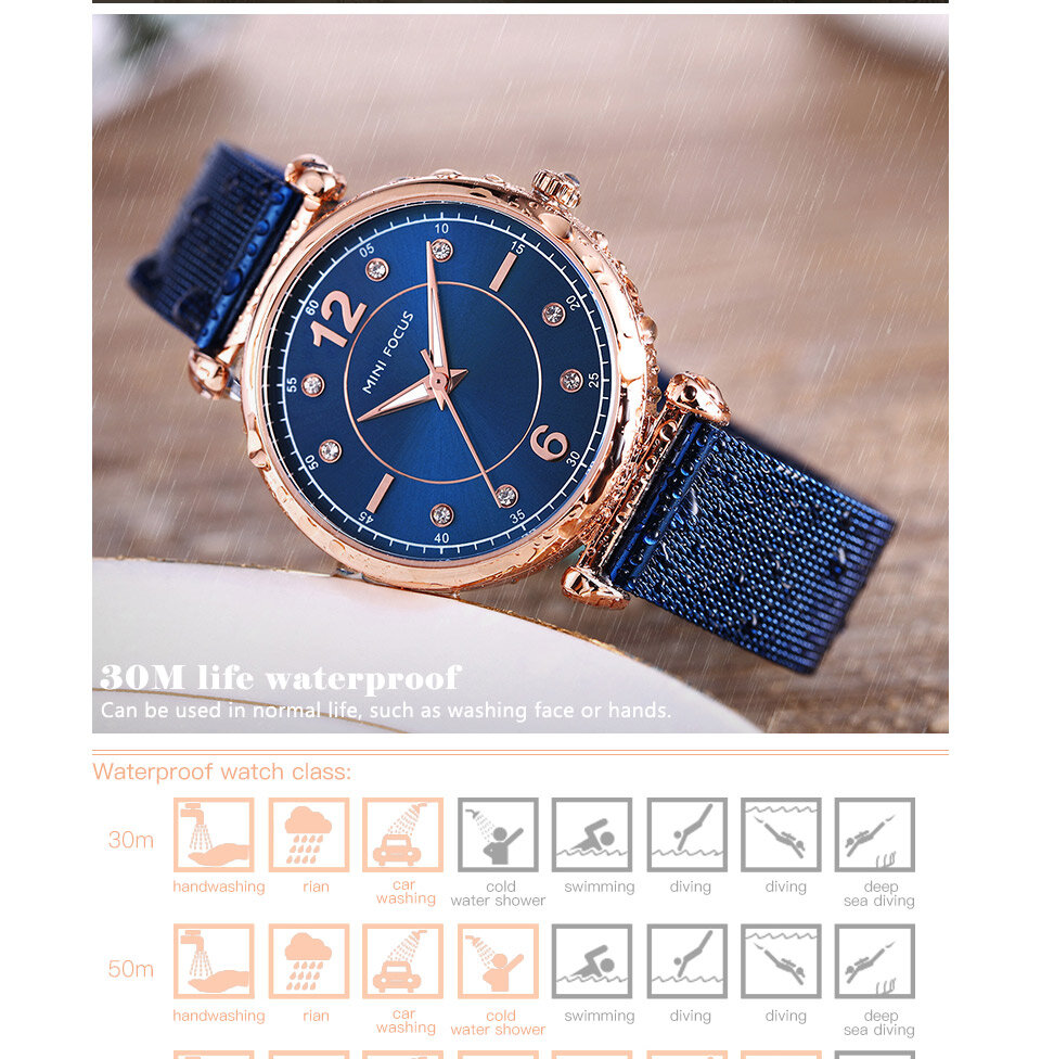 Elegant Design Mesh Steel Women Wristwatch Crystal Ladies Quartz Watch