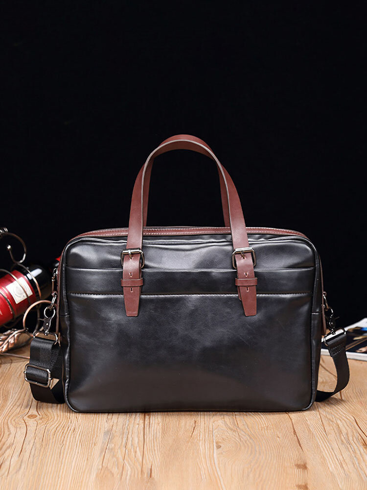 Menico Men Artificial Leather Vintage RFID Large Capacity Business Briefcase Convertible Straps Soft Leather Crossbody Bag