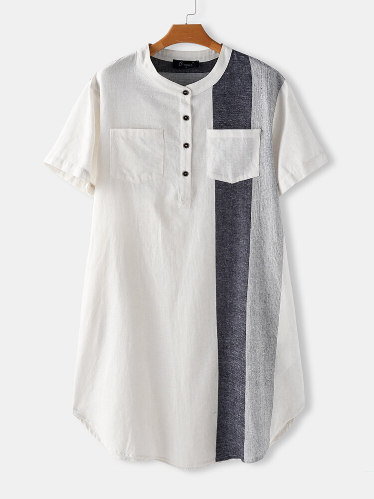 Casual Patchwork Short Sleeve Plus Size Long Shirt
