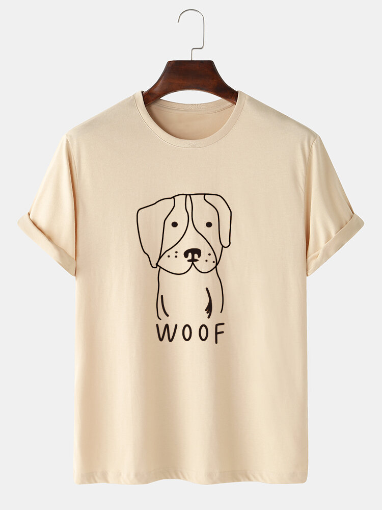 Mens Line Drawing Dog Graphic Cute 100% Cotton Short Sleeve T-Shirts