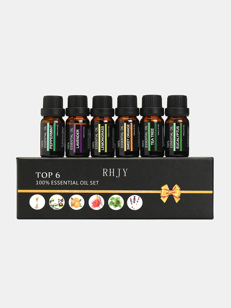 RHJY 6 Bottles 10ml Pure Natural Aromatherapy Essential Oils Therapeutic Plant