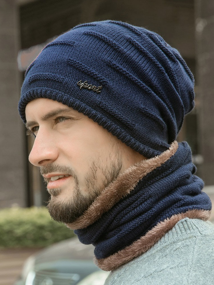 Men's Plus Velvet Thick Warm Knitted Beanie Hat