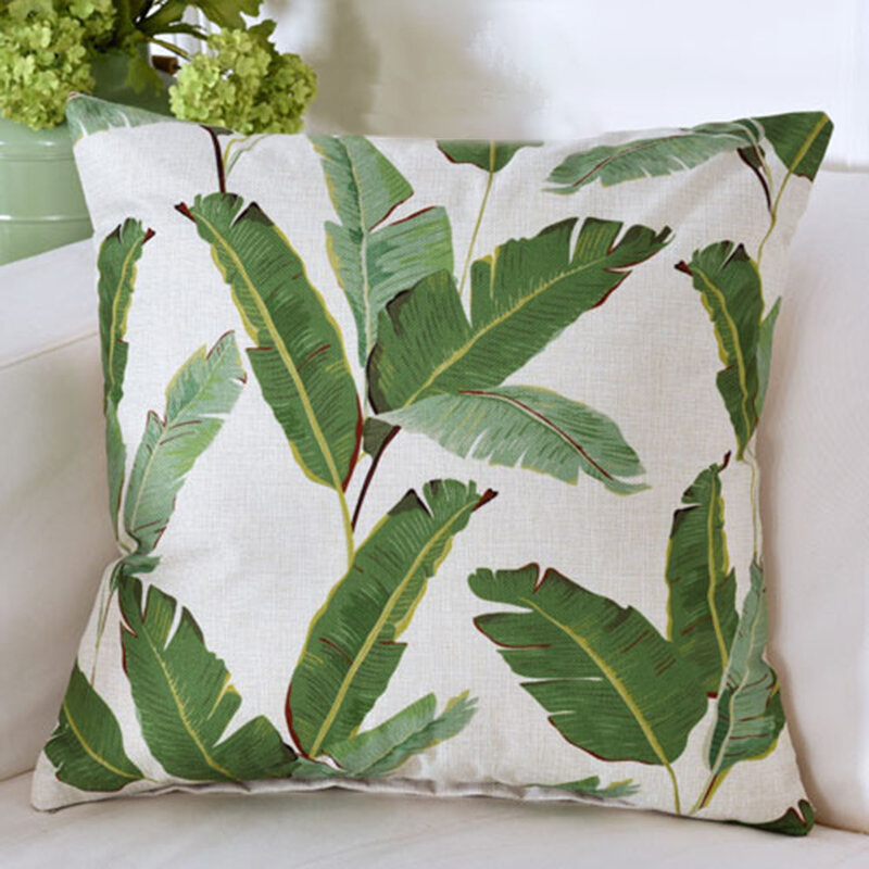 

Tropical Rain Forest Pattern Pillowcase Green Leaves Cactus Cotton Linen Cushion Covers