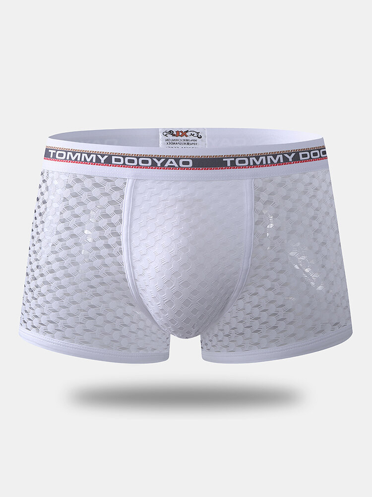 Men Mesh See Through Sexy Boxer Briefs Solid Color Thin Breathable Underwear