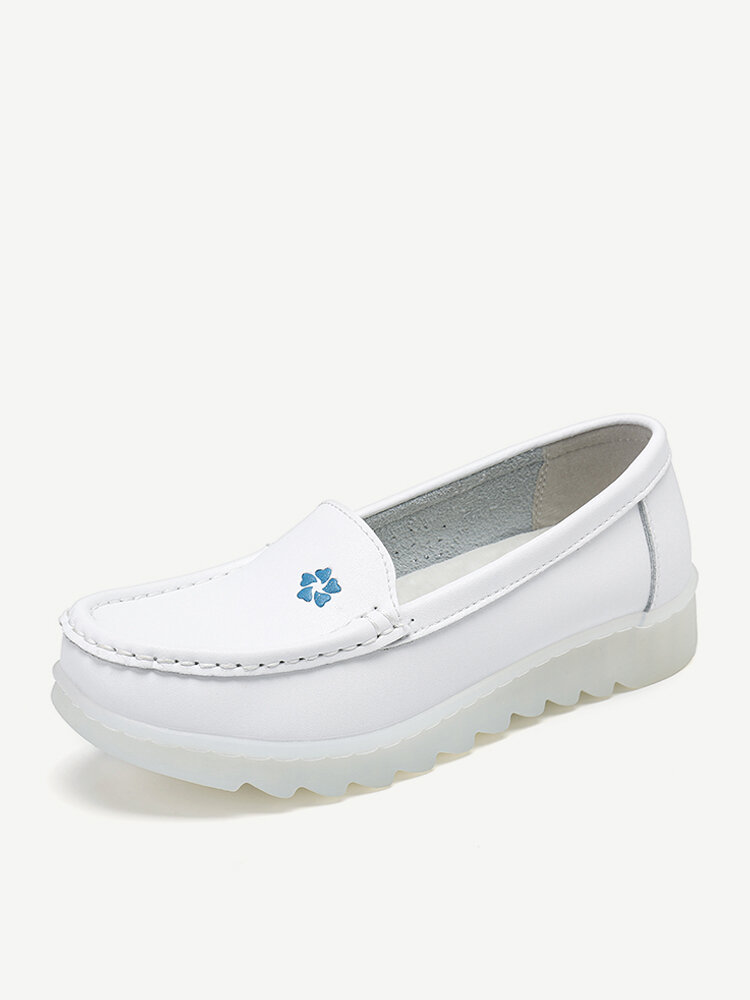 Women Soft Folower White Non-slip Wedges Loafers