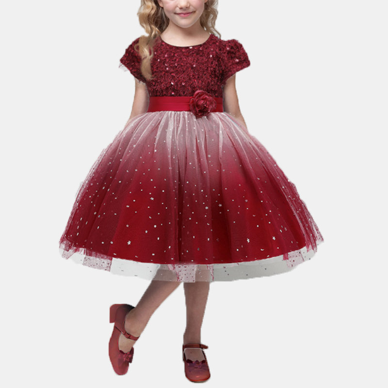 Girl's Sequins Flower Tulle Princess Wedding Birthday Formal Dress For 4-13Y