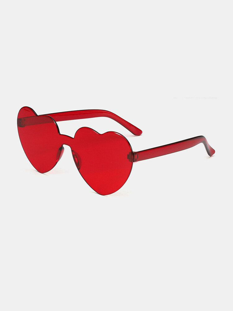 Women PC Heart-shaped Tinted One-piece Lens Anti-UV Decorative Sunglasses