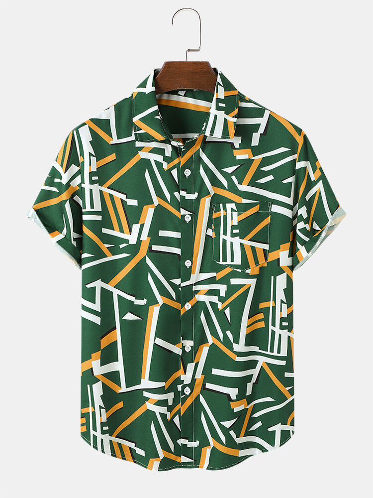 Mens All Over Abstract Line Print Holiday Short Sleeve Shirts