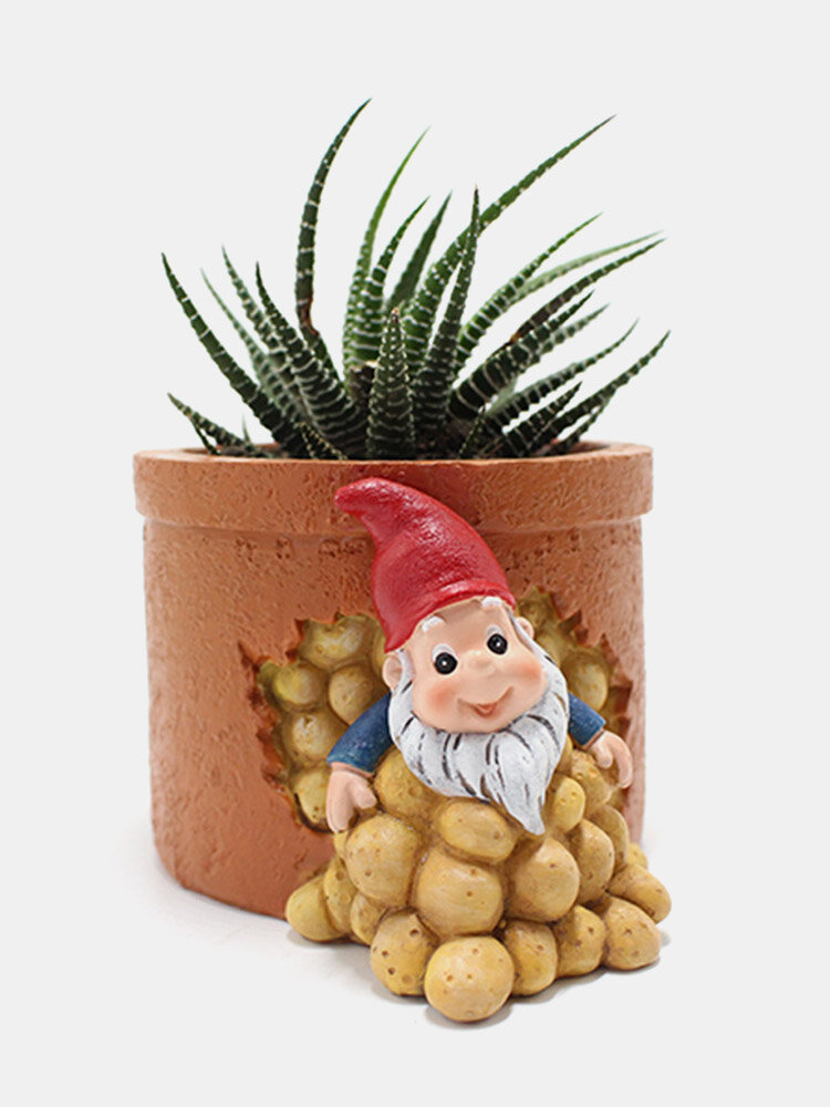 

1 PC Creative Durable Potato Dwarf Elf Watering Resin Flower Pots Villa Decoration Cartoon Characters Sculpture Garden L