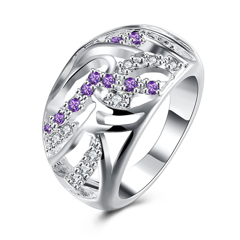 YUEYIN Eleganter Ring Lila Zirkon Luxus Ring