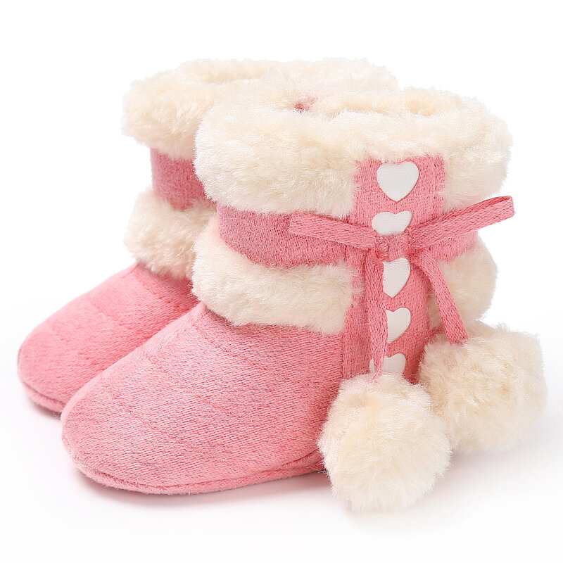 Baby Toddler Shoes Cute Lace-up Fluffy Ball Decor Comfy Plush Warm Soft Snow Boots