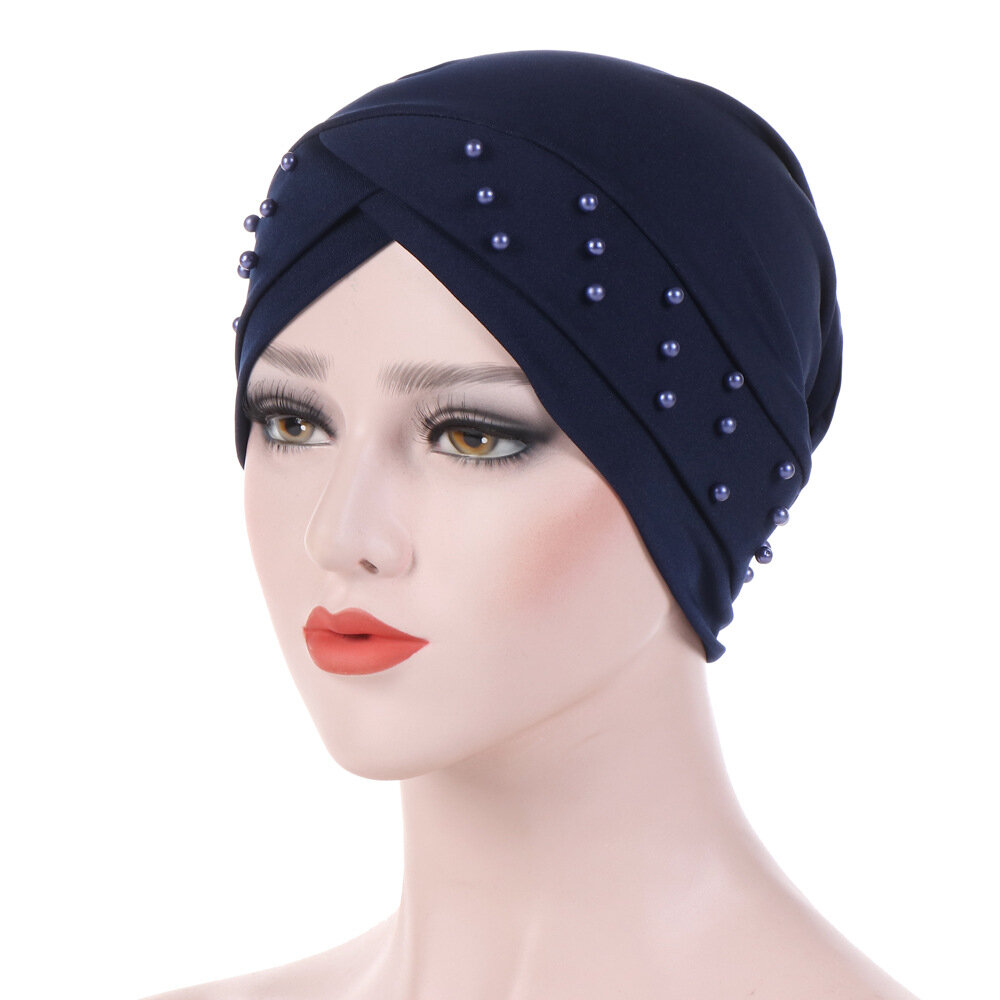 

Womens Breathable Comfortable Headpiece Casual Elastic Beanie Hats Muslim Pile Heap Cap, Khaki;black;red;pink;lake blue;royal blue;rose red;navy blue;beige