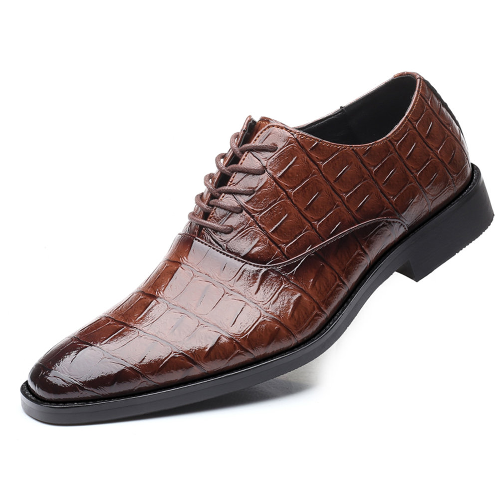 Large Size Men Retro Color Leather Crocodilian Non-slip Formal Shoes 